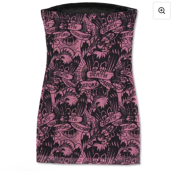 💀Ed Hardy “DEATH BEFORE DISHONOR “Logo Tube Top Dress - Y2K Size -Large - Picture 5 of 9